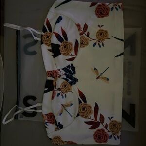 SHEIN Floral and Dragonfly Print Top - White and Red